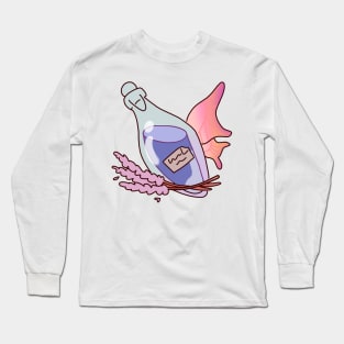 Pale Pink Wings: Glass Bottle with Violet Liquid, Amidst Floral Harmony Long Sleeve T-Shirt